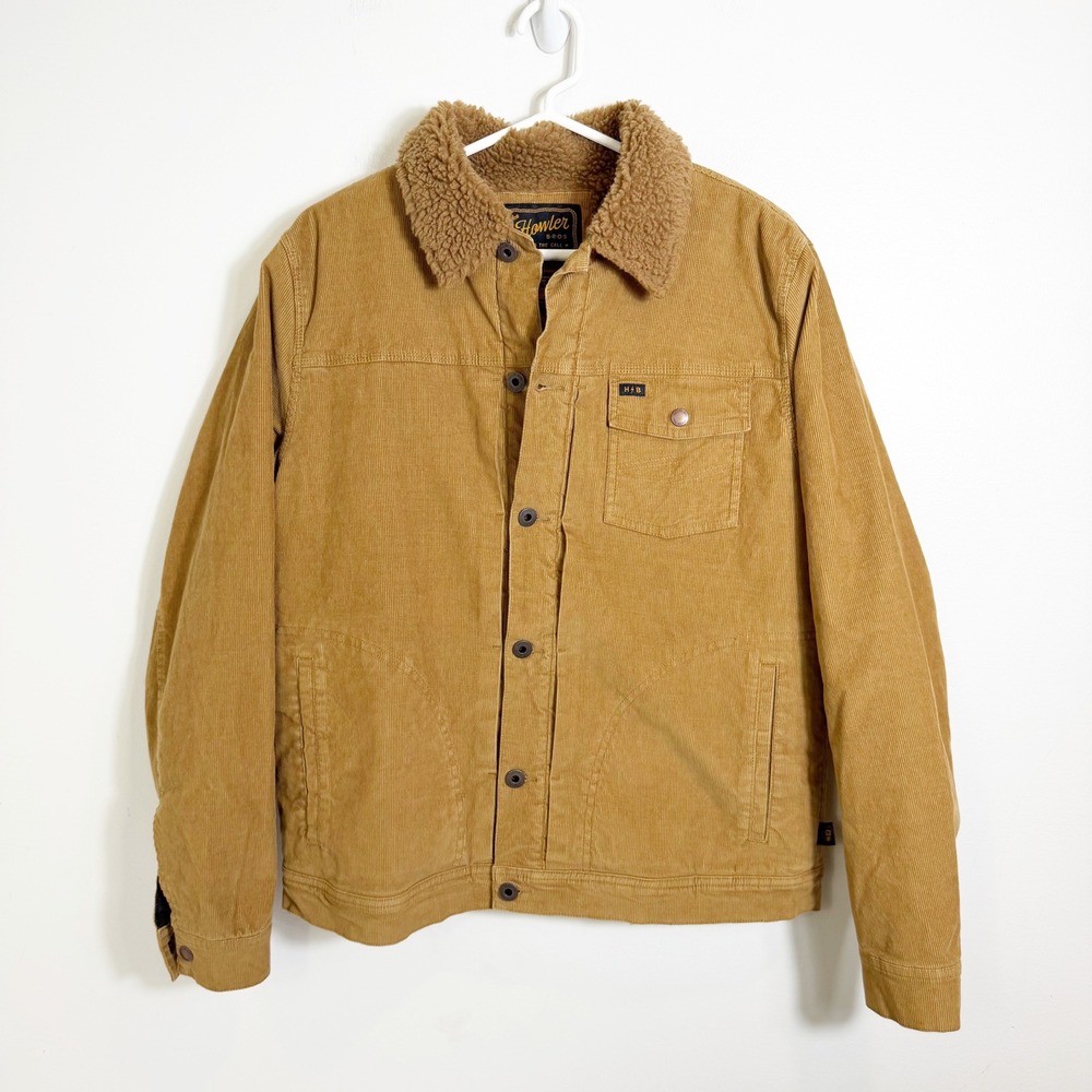 Howler Brothers Fuzzy Depot Jacket Mens Small Tan Corduroy Sherpa Lined Trucker